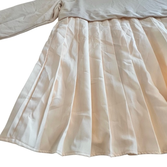 NWOT Cream Pleated Satin Skirt with Long Sleeve Sweatshirt Top, Size Small - Picture 5 of 9
